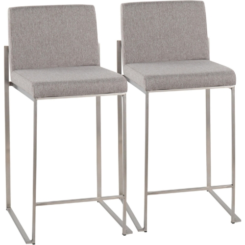 Fuji High Back 26" Counter Stool in Grey Fabric & Stainless Steel (Set of 2)